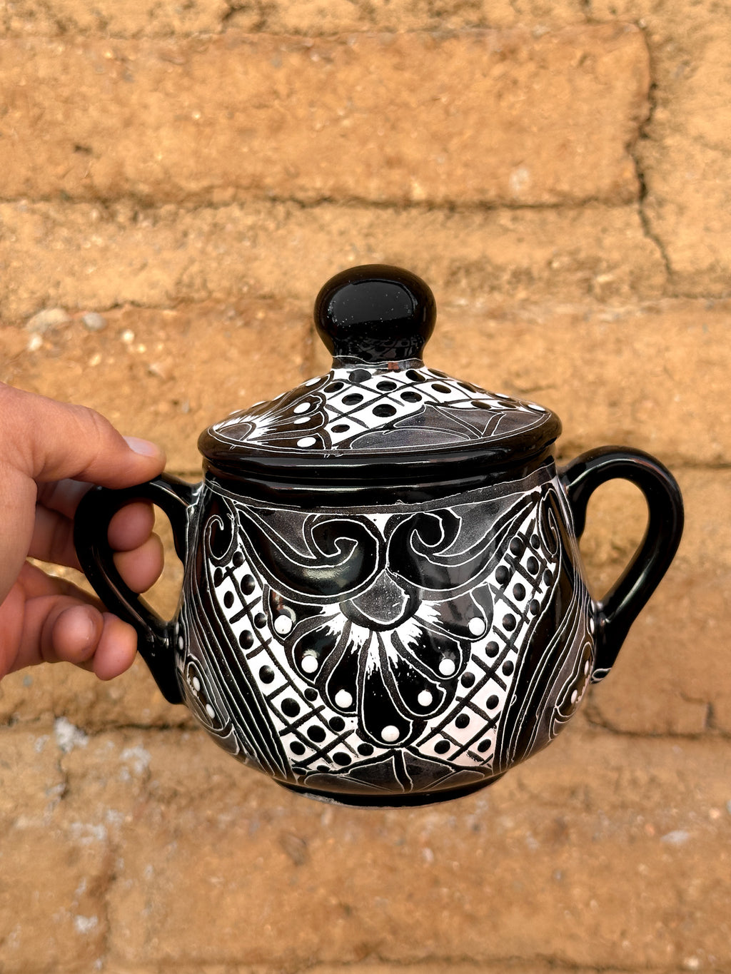 PRE-ORDER Black Talavera Sugar Container (SHIPS IN APPROX. 6-12 WEEKS)