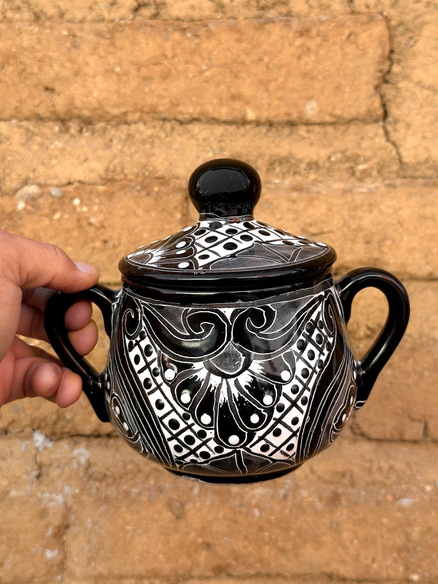 PRE-ORDER Black Talavera Sugar Container (SHIPS IN APPROX. 6-12 WEEKS)