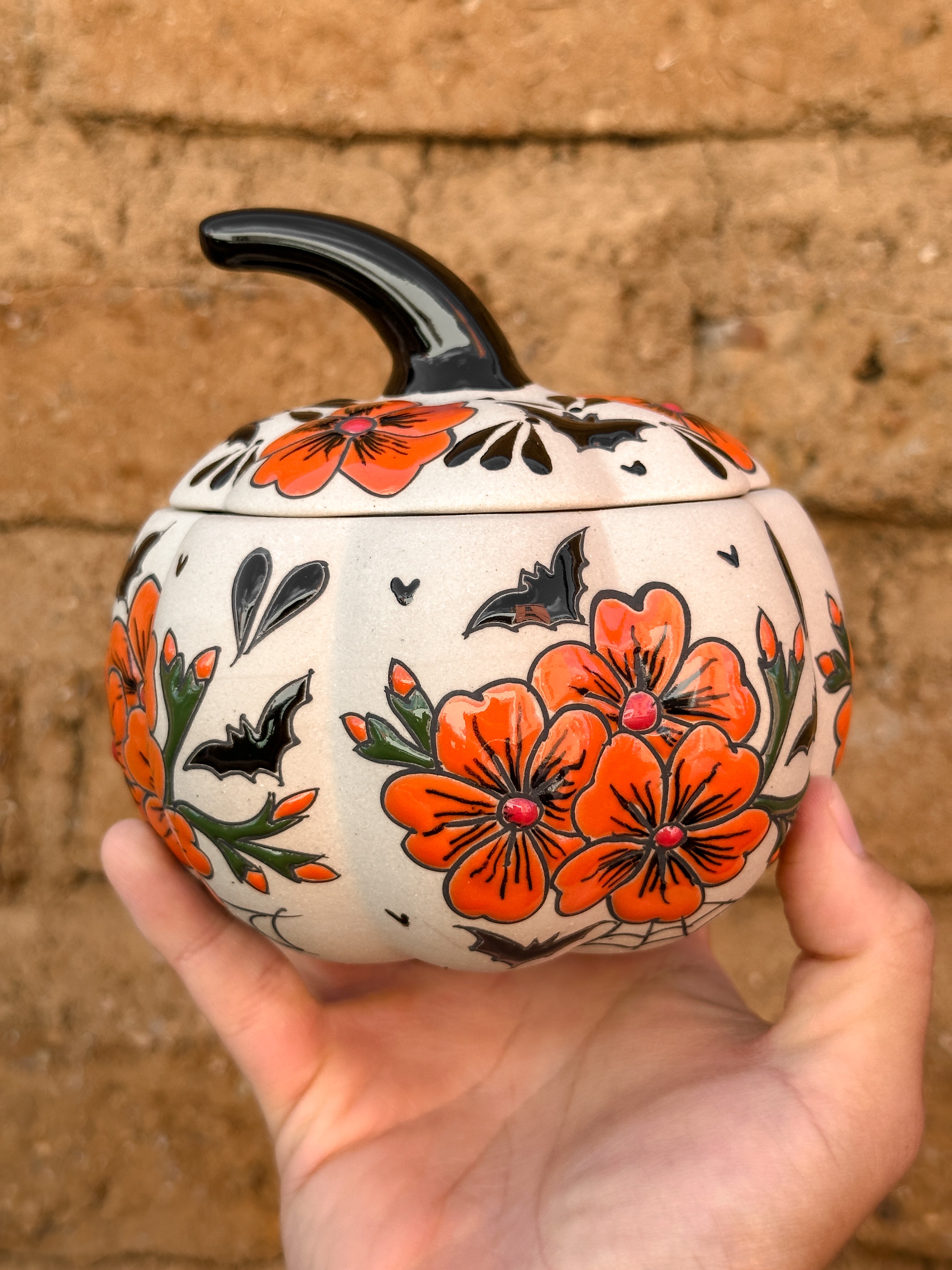 PRE-ORDER Bats and Flowers Pumpkin (SHIPS IN APPROX. 6-12 WEEKS)