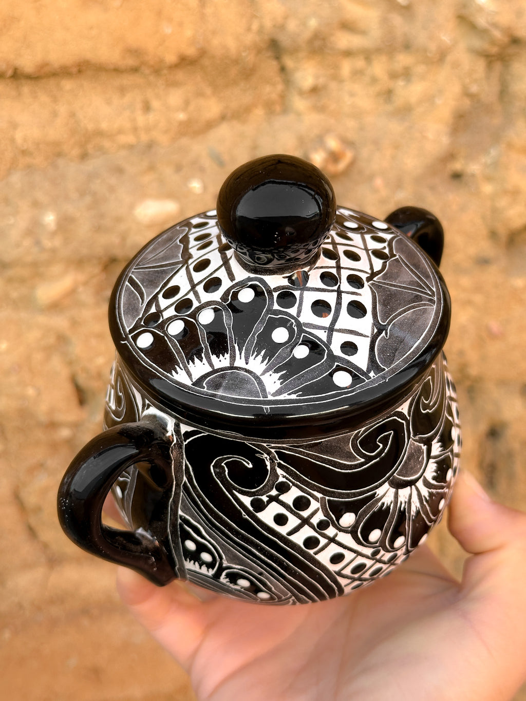 PRE-ORDER Black Talavera Sugar Container (SHIPS IN APPROX. 6-12 WEEKS)