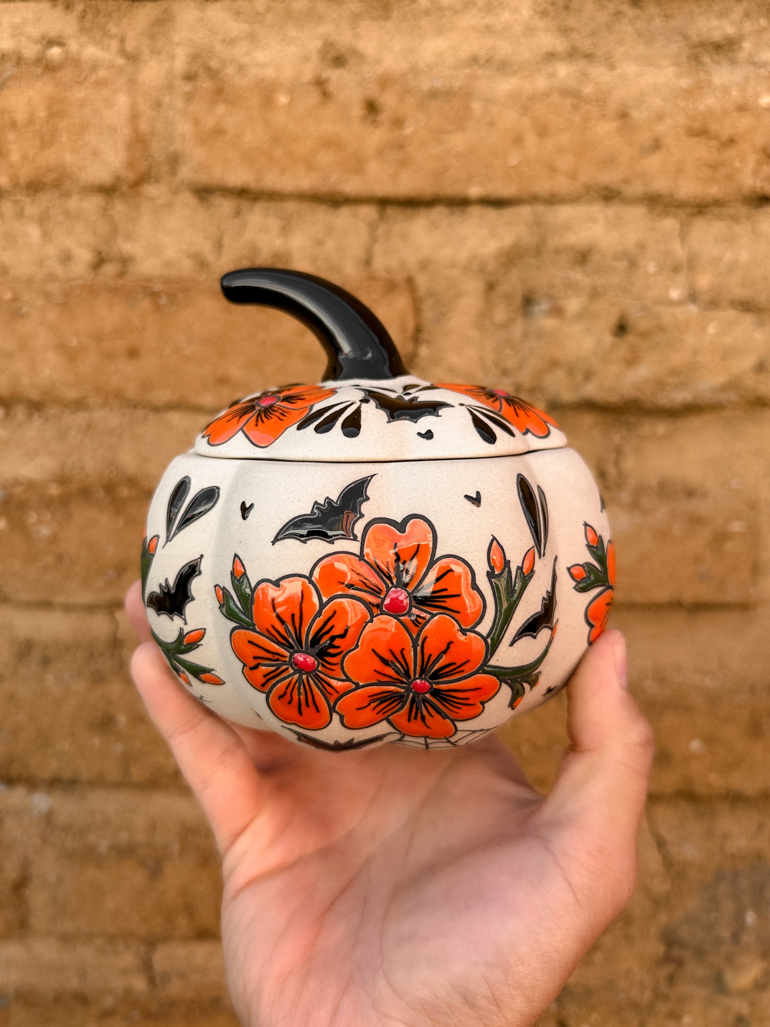 PRE-ORDER Bats and Flowers Pumpkin (SHIPS IN APPROX. 6-12 WEEKS)