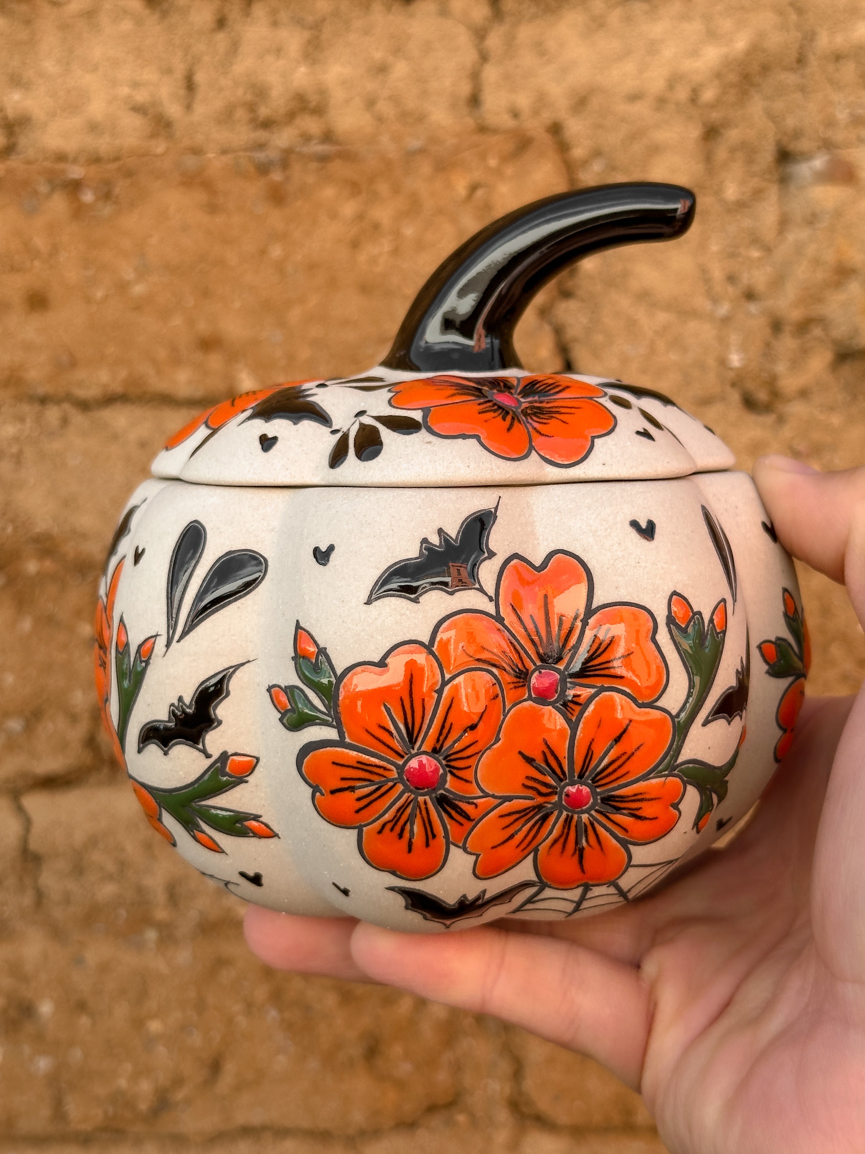 PRE-ORDER Bats and Flowers Pumpkin (SHIPS IN APPROX. 6-12 WEEKS)