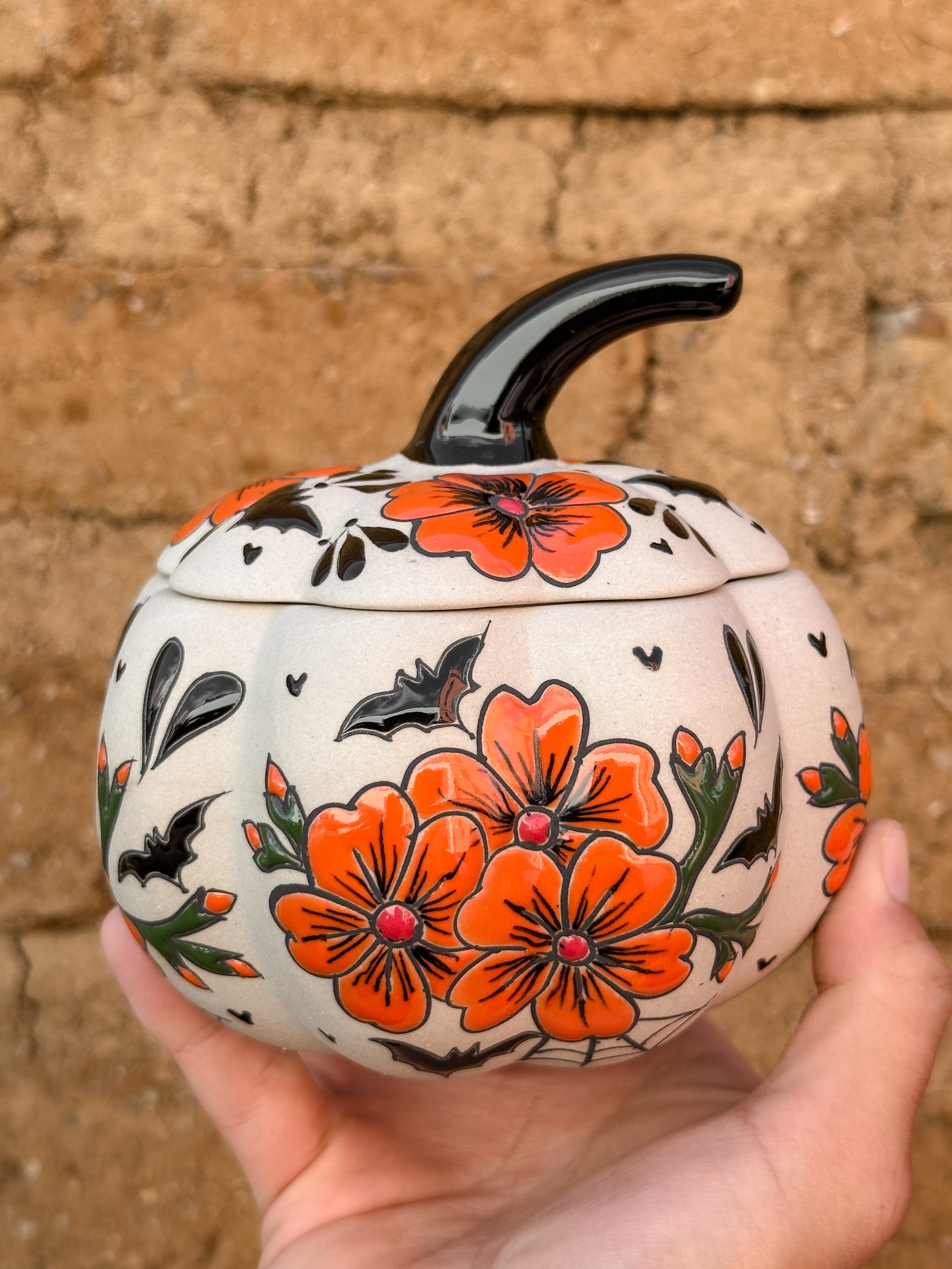 PRE-ORDER Bats and Flowers Pumpkin (SHIPS IN APPROX. 6-12 WEEKS)