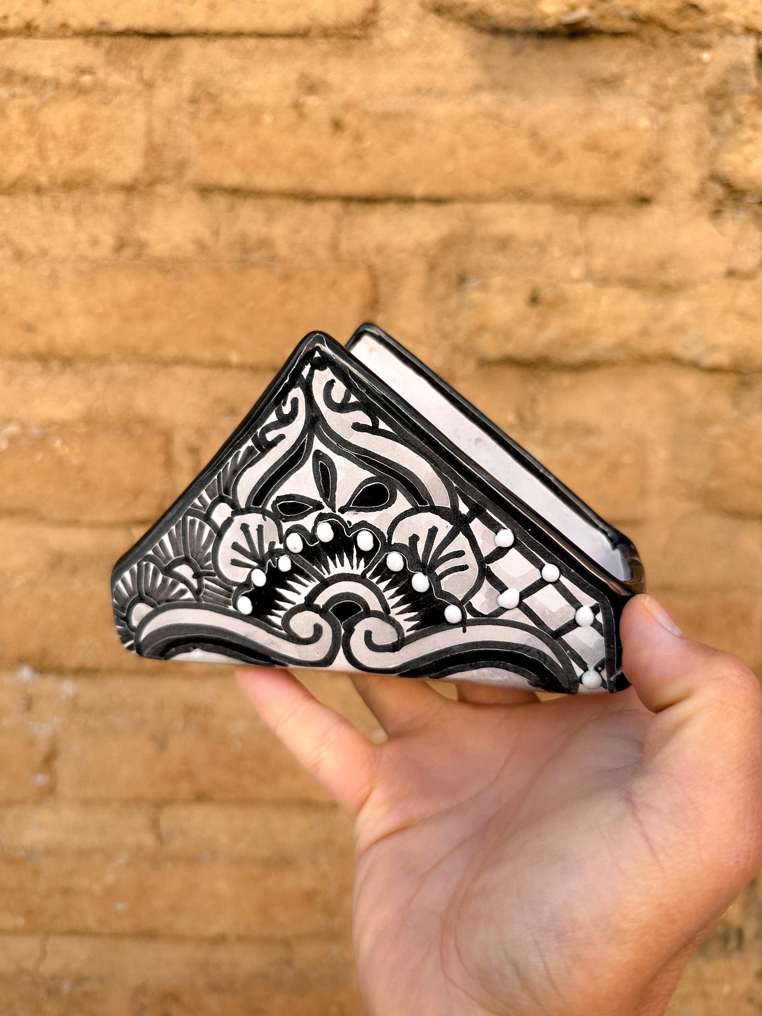 PRE-ORDER Black Talavera Napkin Holder (SHIPS IN APPROX. 6-12 WEEKS)