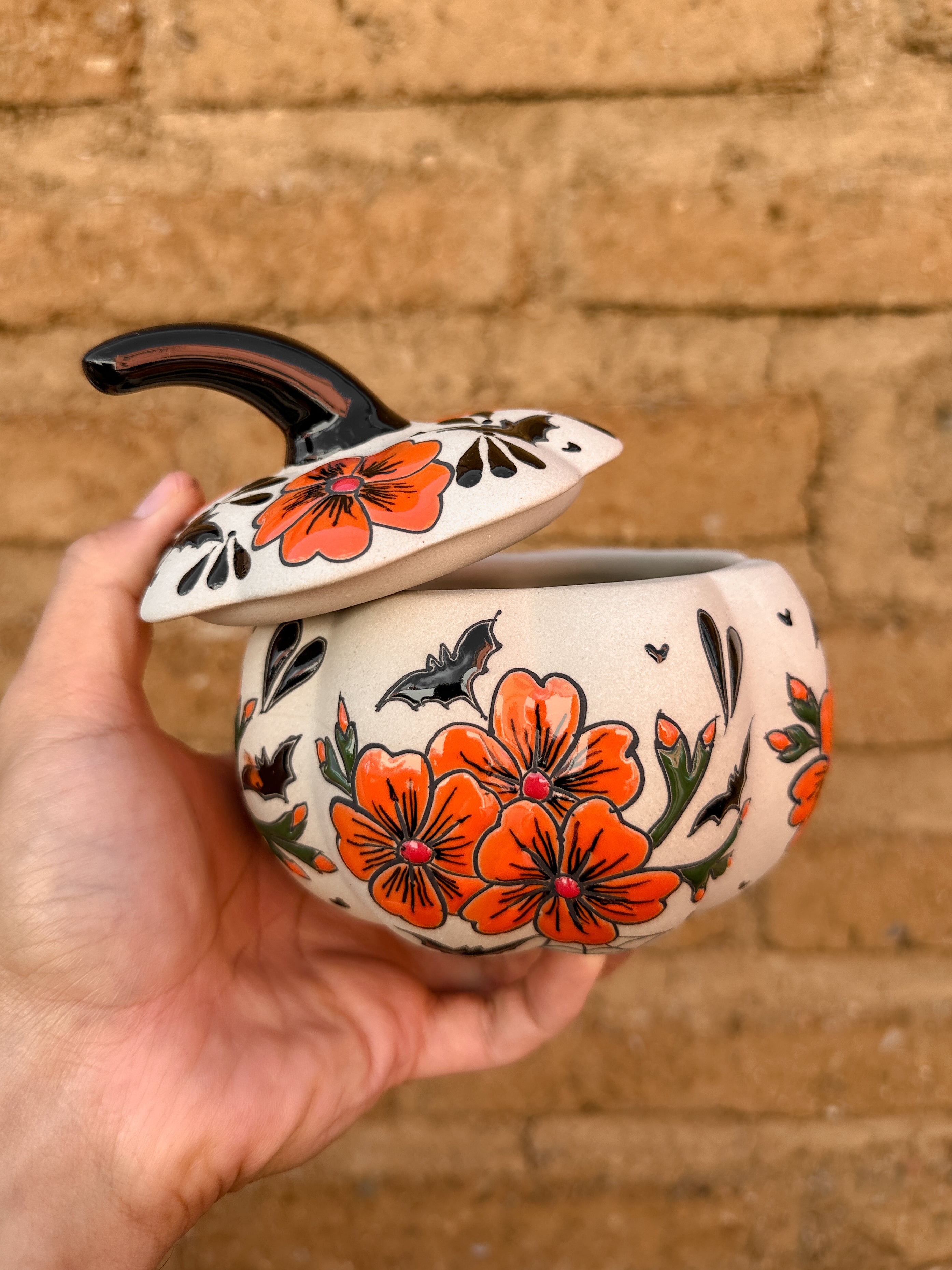 PRE-ORDER Bats and Flowers Pumpkin (SHIPS IN APPROX. 6-12 WEEKS)