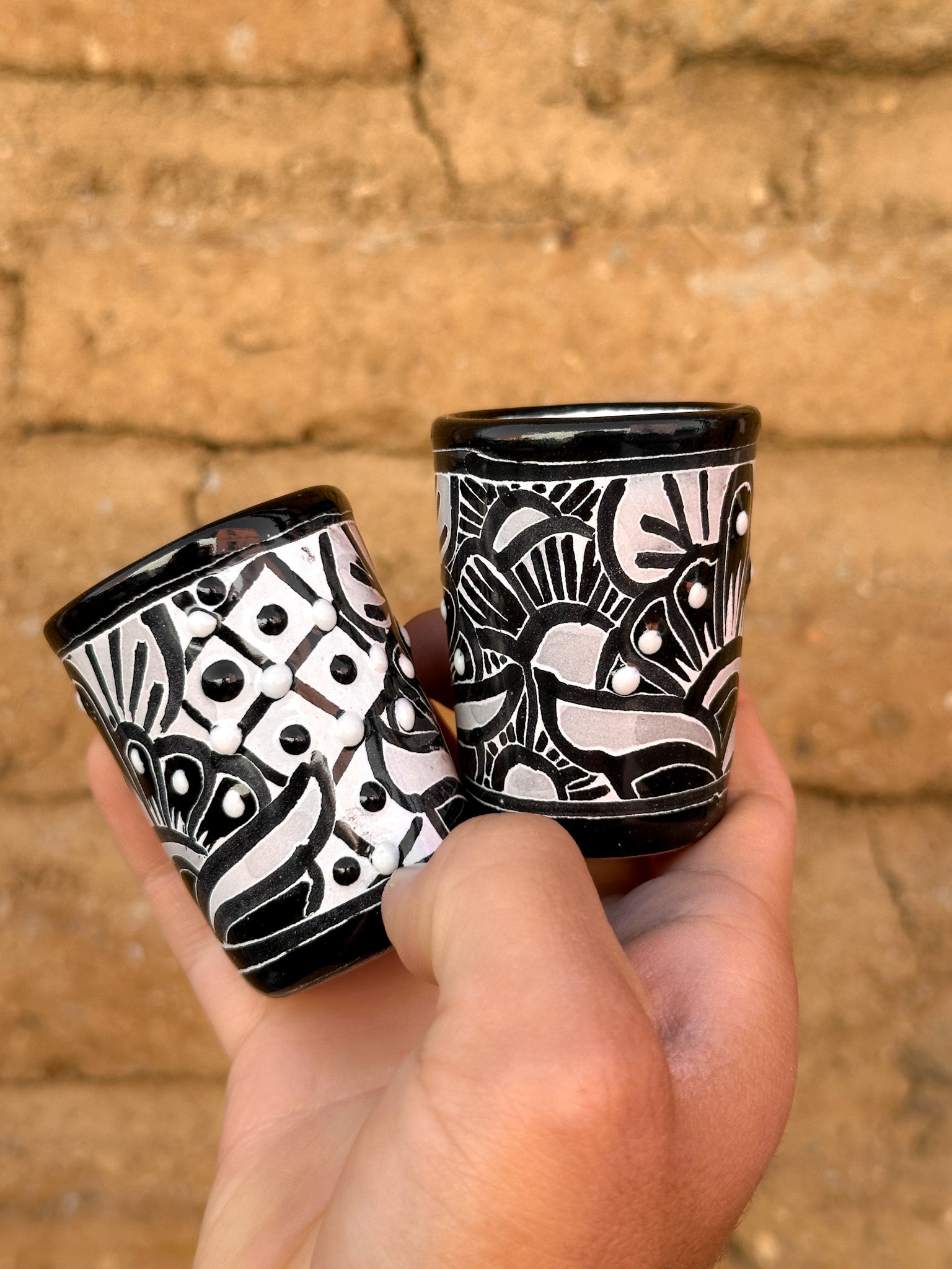 PRE-ORDER Black Talavera Shot Glass (SHIPS IN APPROX. 6-12 WEEKS)