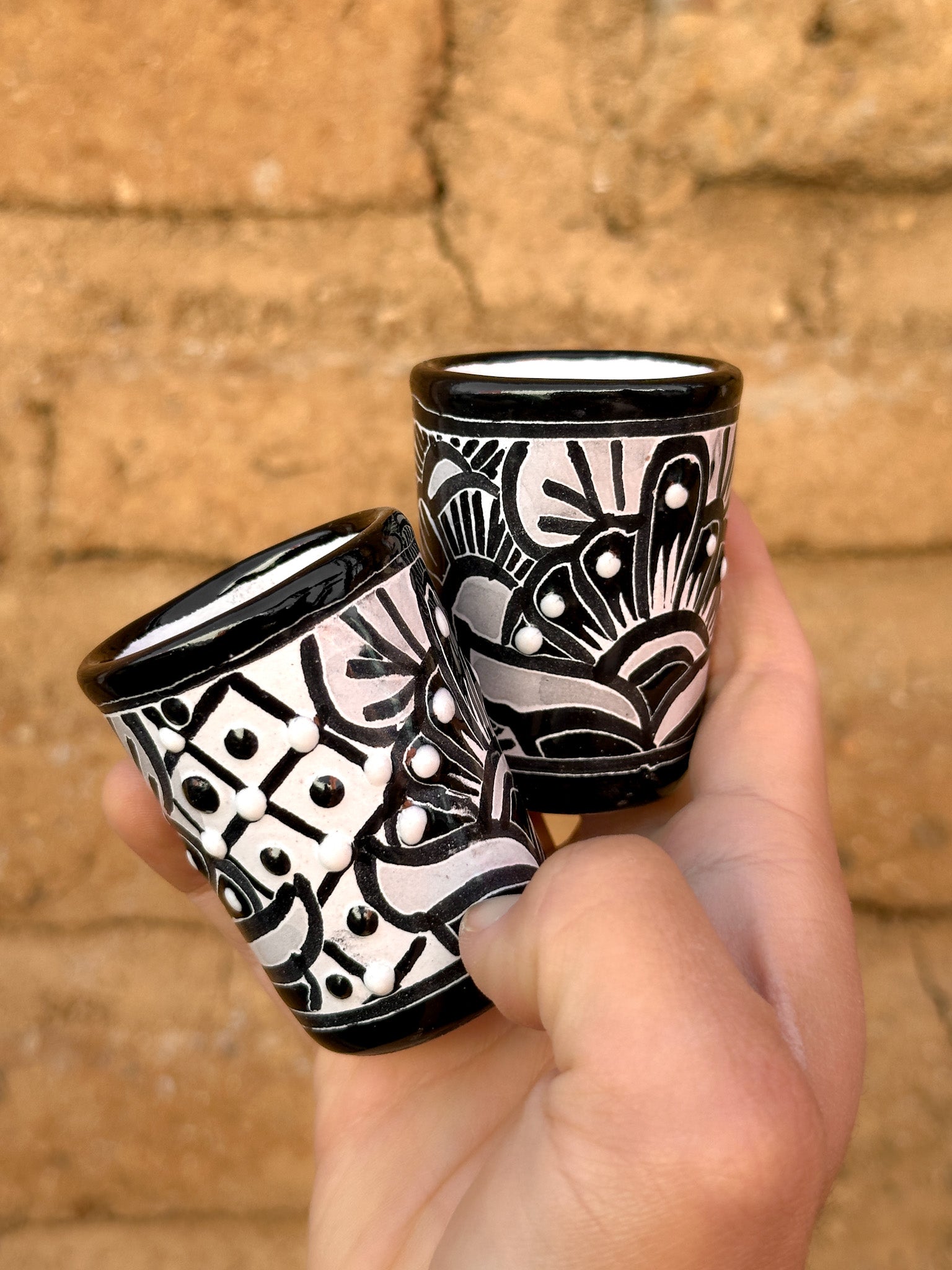 PRE-ORDER Black Talavera Shot Glass (SHIPS IN APPROX. 6-12 WEEKS)