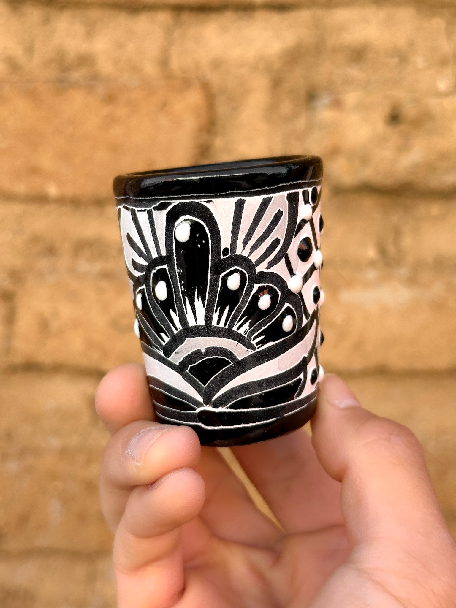 PRE-ORDER Black Talavera Shot Glass (SHIPS IN APPROX. 6-12 WEEKS)