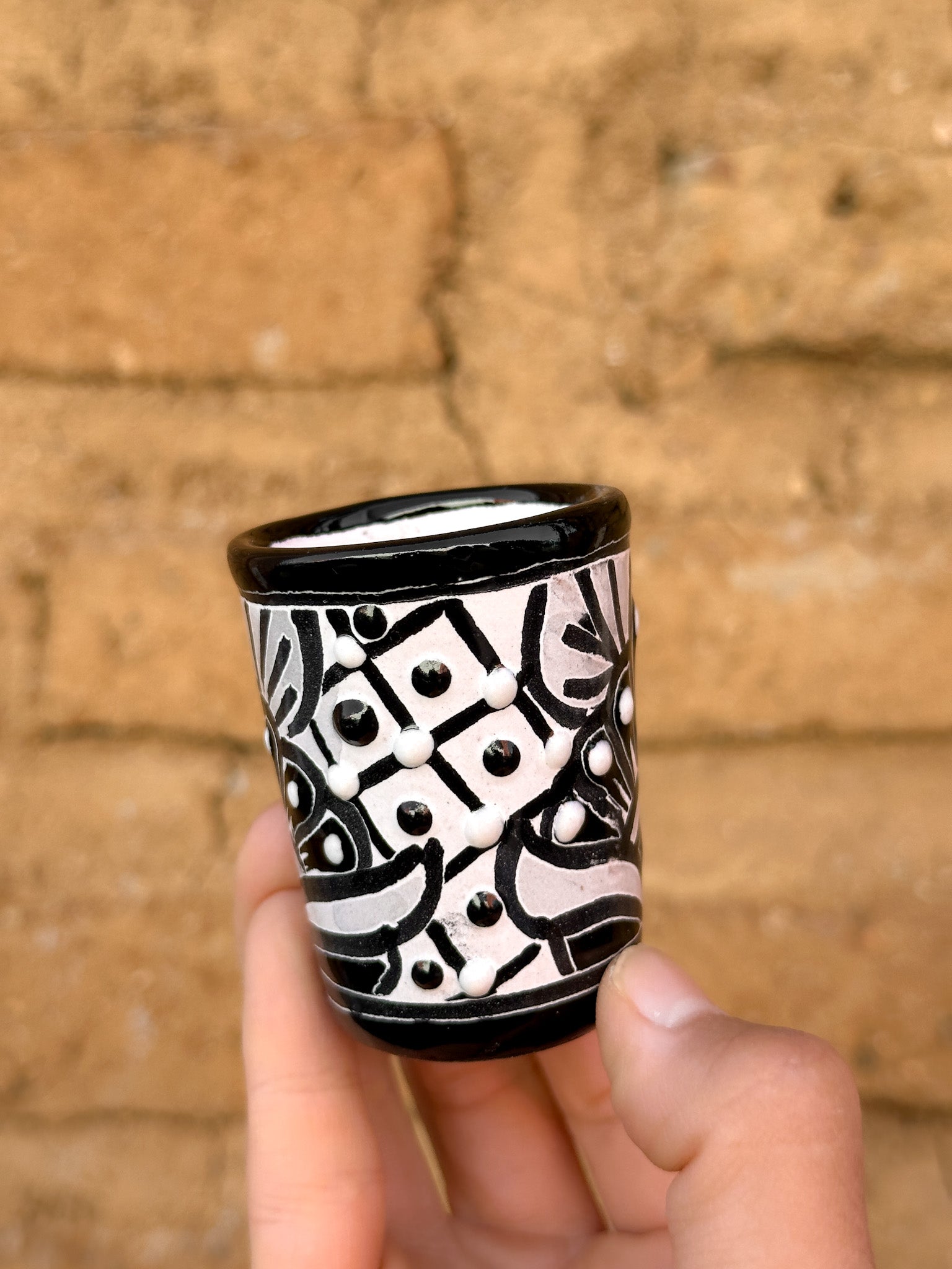 PRE-ORDER Black Talavera Shot Glass (SHIPS IN APPROX. 6-12 WEEKS)