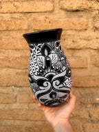 PRE-ORDER Black Talavera Flower Vase (SHIPS IN APPROX. 6-12 WEEKS)