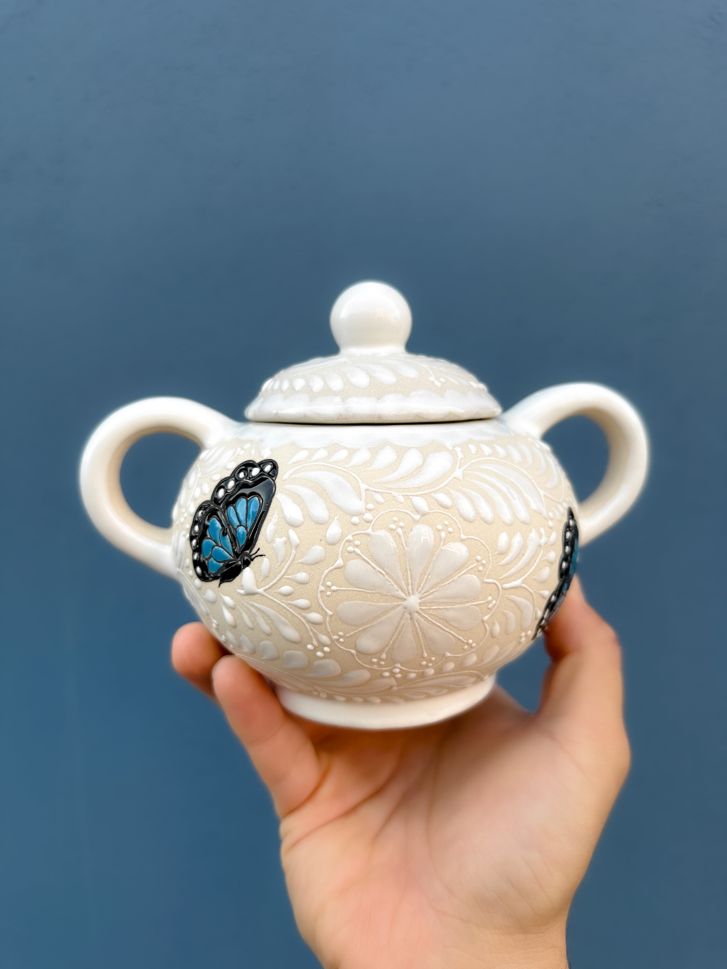 PRE-ORDER Blue Butterflies Sugar Bowl (SHIPS IN APPROX. 6-12 WEEKS)