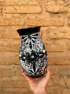 PRE-ORDER Black Talavera Flower Vase (SHIPS IN APPROX. 6-12 WEEKS)