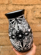PRE-ORDER Black Talavera Flower Vase (SHIPS IN APPROX. 6-12 WEEKS)