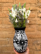 PRE-ORDER Black Talavera Flower Vase (SHIPS IN APPROX. 6-12 WEEKS)