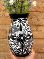 PRE-ORDER Black Talavera Flower Vase (SHIPS IN APPROX. 6-12 WEEKS)