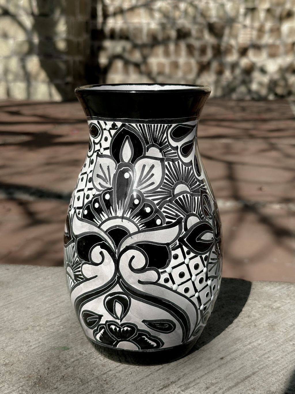 PRE-ORDER Black Talavera Flower Vase (SHIPS IN APPROX. 6-12 WEEKS)