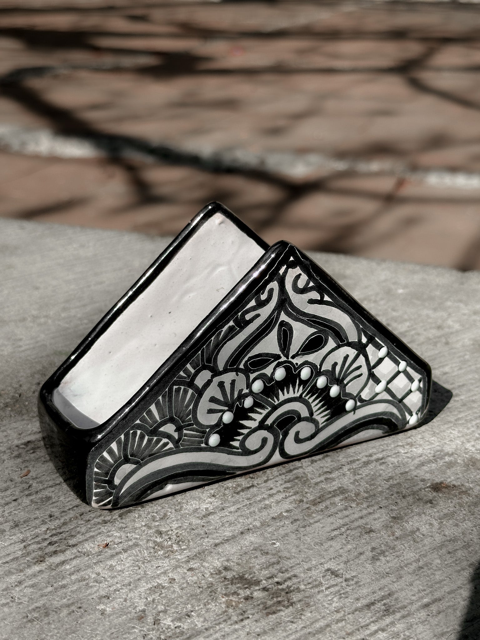 PRE-ORDER Black Talavera Napkin Holder (SHIPS IN APPROX. 6-12 WEEKS)