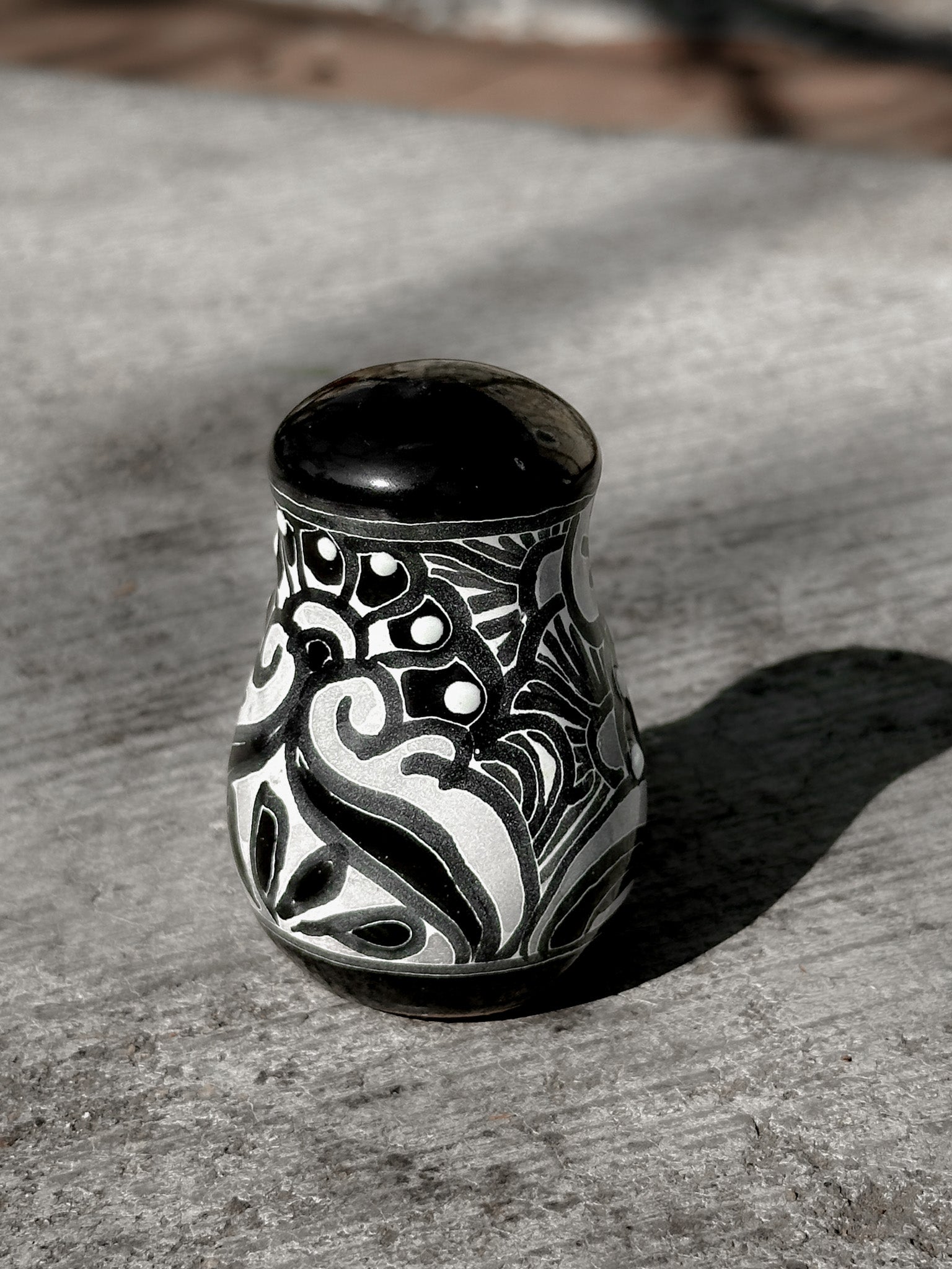 PRE-ORDER Black Talavera Salt Shaker (SHIPS IN APPROX. 6-12 WEEKS)