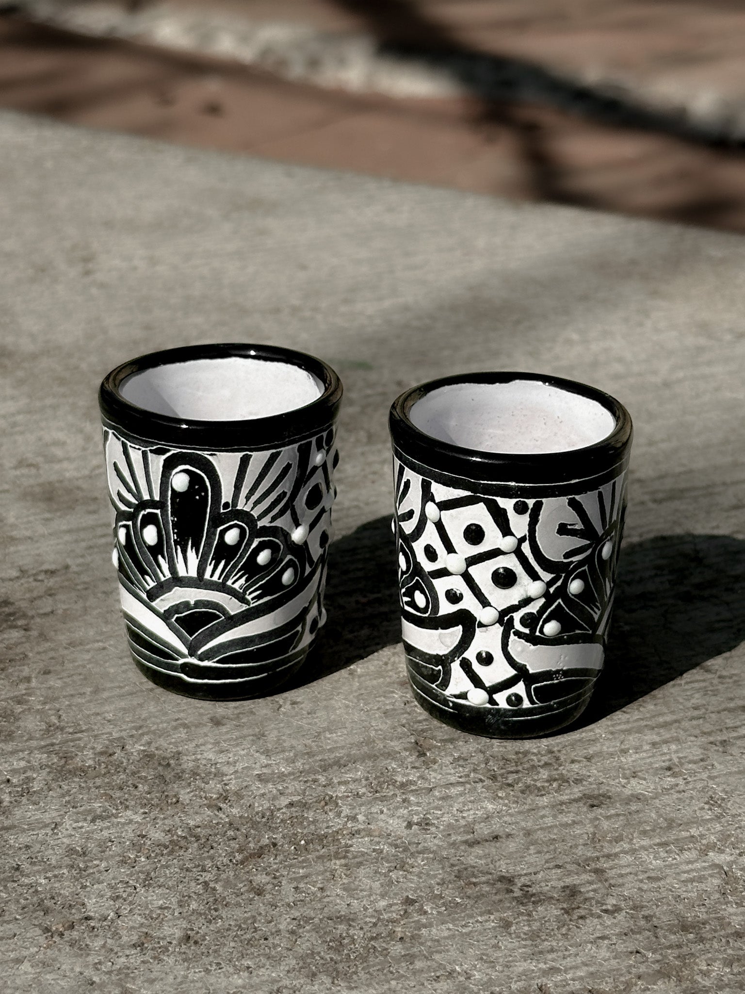 PRE-ORDER Black Talavera Shot Glass (SHIPS IN APPROX. 6-12 WEEKS)