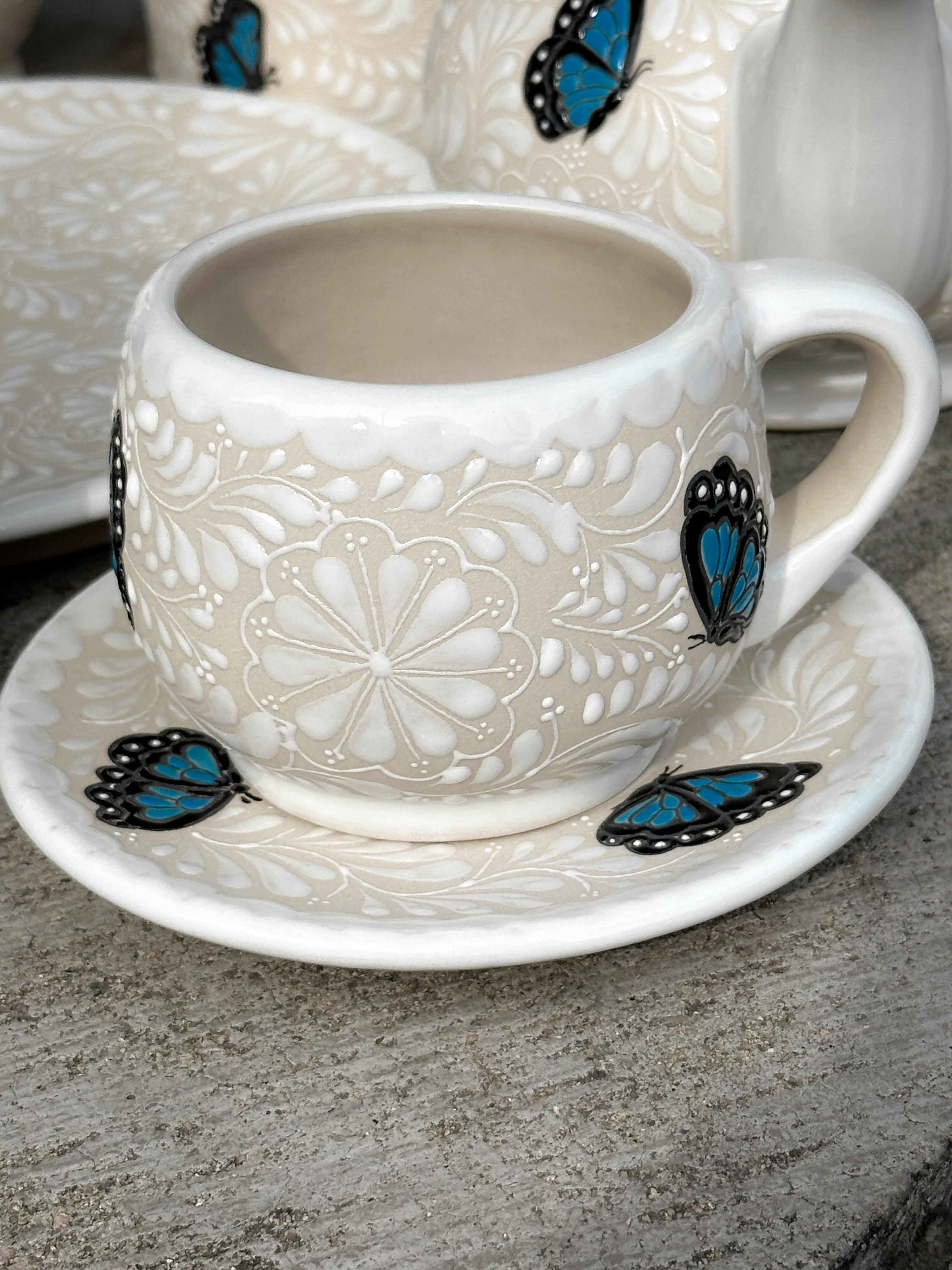 PRE-ORDER Blue Butterflies Plate and Mug Set (SHIPS IN APPROX. 6-12 WEEKS)