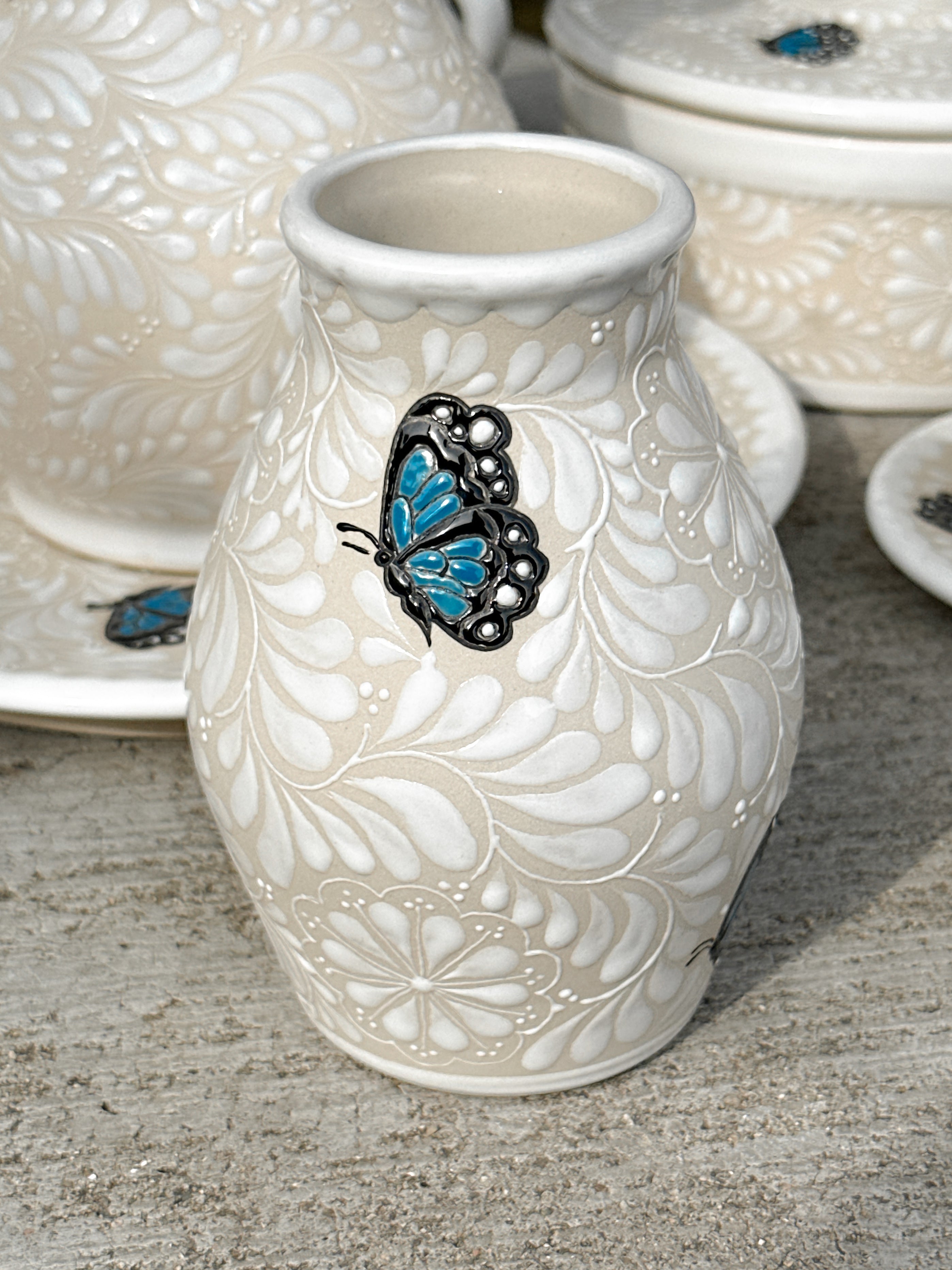 PRE-ORDER Blue Butterflies Small Flower Vase (SHIPS IN APPROX. 6-12 WEEKS)