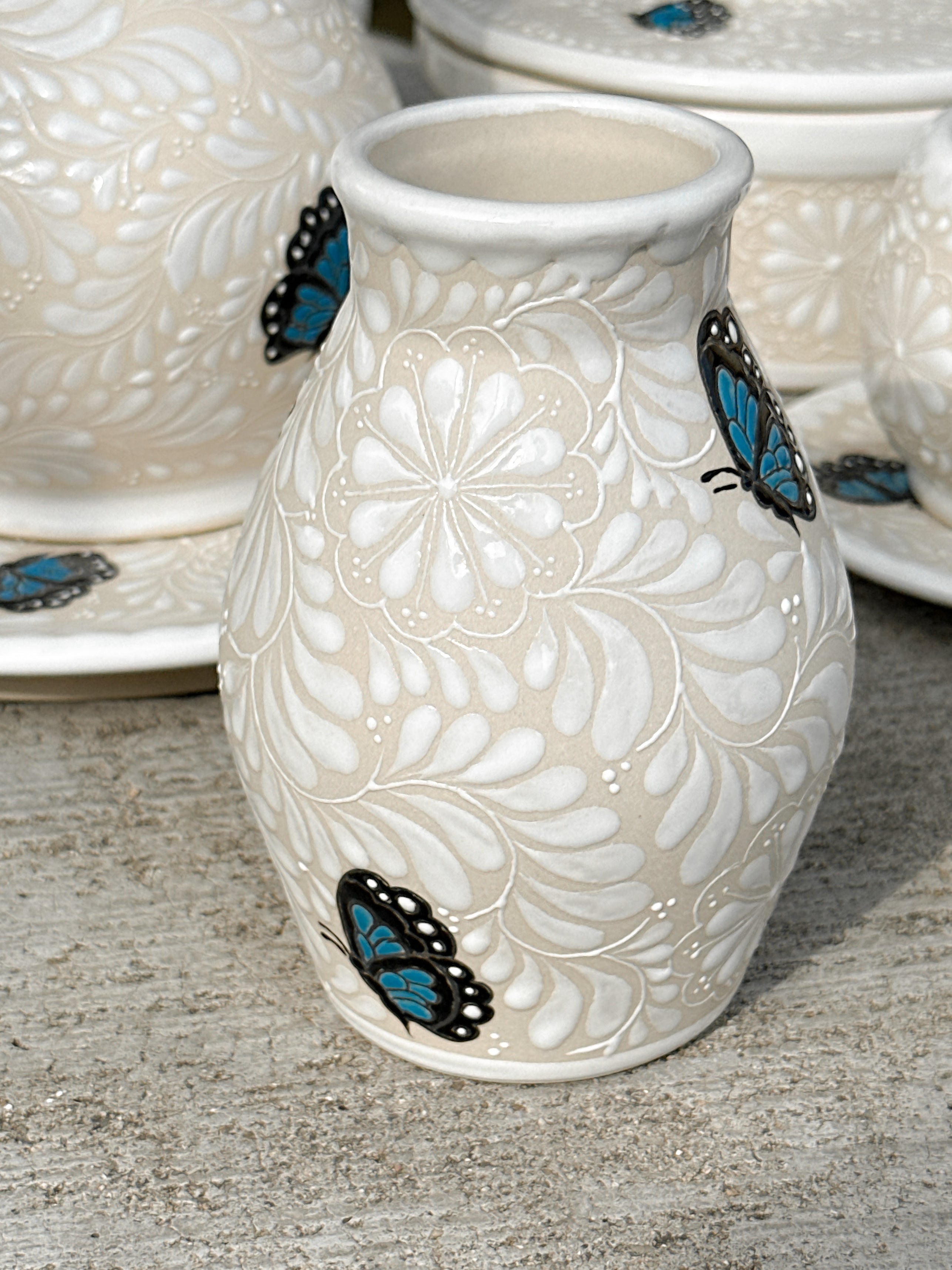 PRE-ORDER Blue Butterflies Small Flower Vase (SHIPS IN APPROX. 6-12 WEEKS)