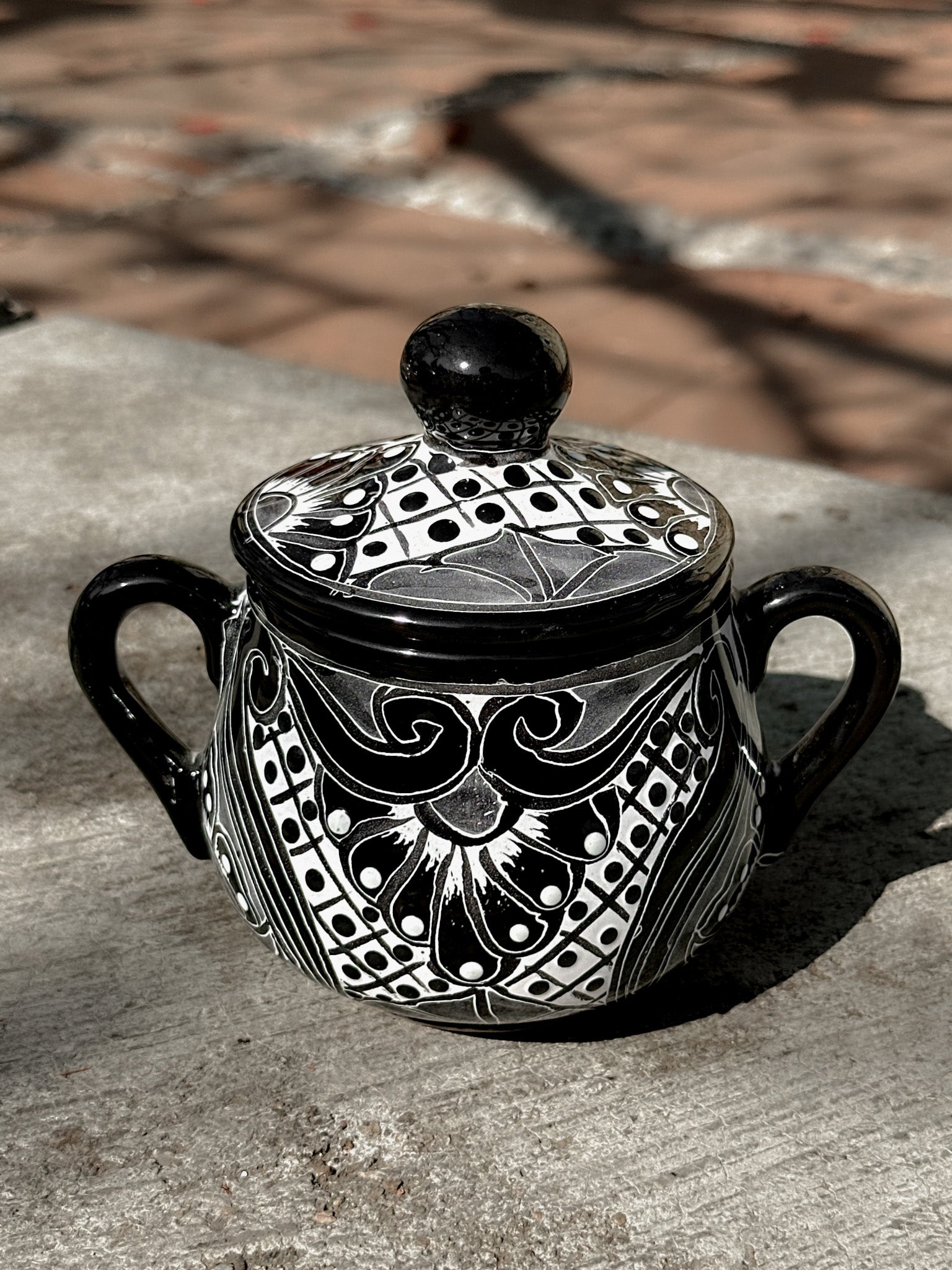 PRE-ORDER Black Talavera Sugar Container (SHIPS IN APPROX. 6-12 WEEKS)